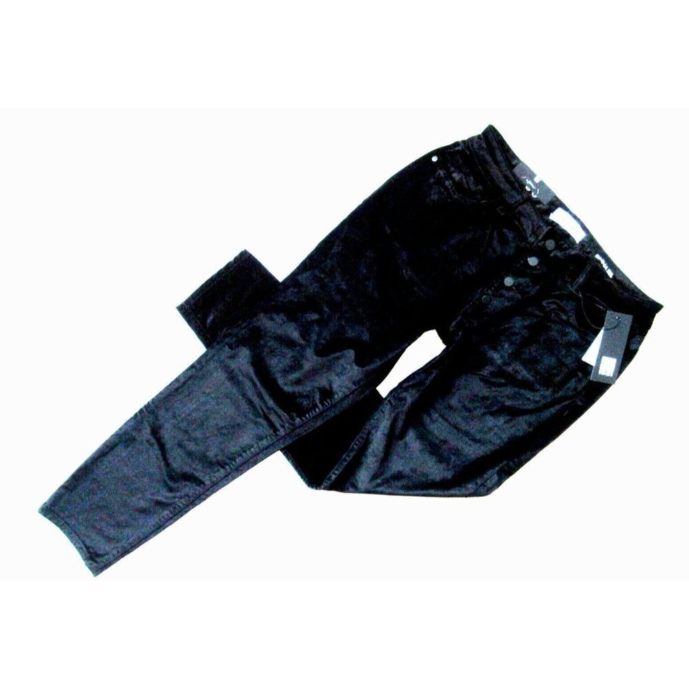 NWT DL1961 Emma Power Legging Jet Black Stretch Velvet Exposed Button Jeans 32